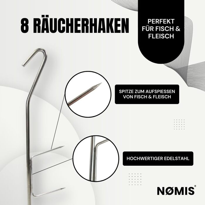 Набір гачків для коптильні з нержавіючої сталі 8 шт 21 см NØMIS