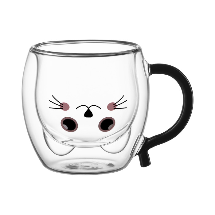 ARDESTO Набір чашок з ручками Animals з подвійними стінками, 250 мл, 2 од., боросилікатне скло