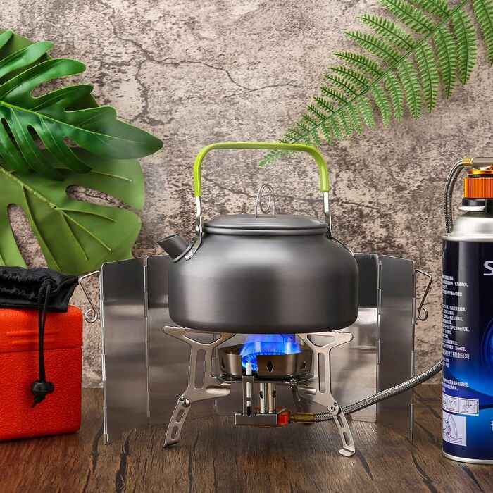 Вт Газовая плита с пьезоподжигом, ветрозащитная газовая походная печь для всех газовых горелок с винтовым картриджем, с адаптером Складная походная печь (3500 Вт с ветровым стеклом (красным)), 3500