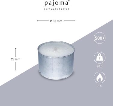 Чайні свічки pajoma, білі Чайні свічки без запаху Час горіння 8 годин - воскова вага 20 г, 25 x 38 мм Кейтеринг, весілля, декорування, святкування, відпочинок, 100 шт. (упаковка з 1) (Без запаху, 100 шт. (упаковка з 5))