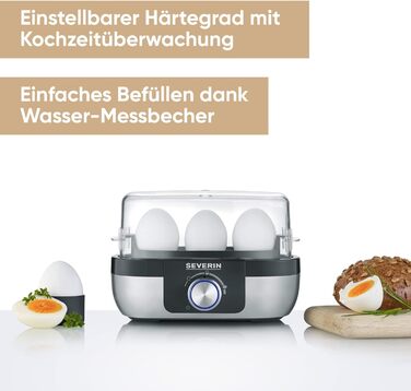 Яйцеварка на 3 яйця, матова нержавіюча сталь/чорна Severin