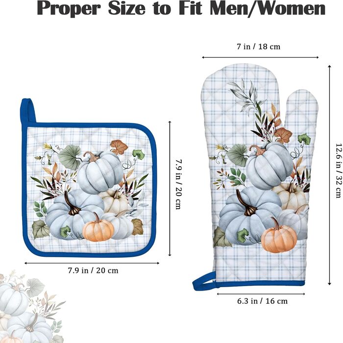 Набір з 2 кухонних рукавичок Arquiel з тримачем для каструлі Gnome Autumn Orange Checked, 100 бавовняні кулінарні рукавички, термостійкі кухонні рукавички для приготування їжі, осінній декор, подарунки для жінок (осінній гарбуз, духовка тримач для каструл