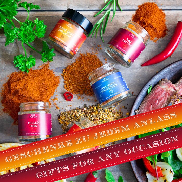 Класичний набір спецій Hallingers - Подарунковий набір спецій ручної роботи, 12 спецій з усього світу (Набір) - Літній подарунок та ідеальний подарунок для барбекю День народження, вітання, новоселення, річниця, безкоштовні класичні спеції., 12 спецій (73