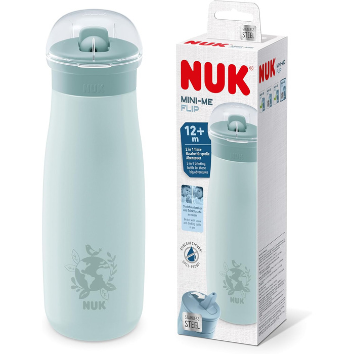 Нічна навчальна пляшка Чашка Sippy зі світловим ефектом 12 місяців Герметичний з жорстким носиком для пиття Кліпса і захисний ковпачок Без BPA 300 мл Планети, 10255678 (зелений, Mini-Me Flip (сталь))