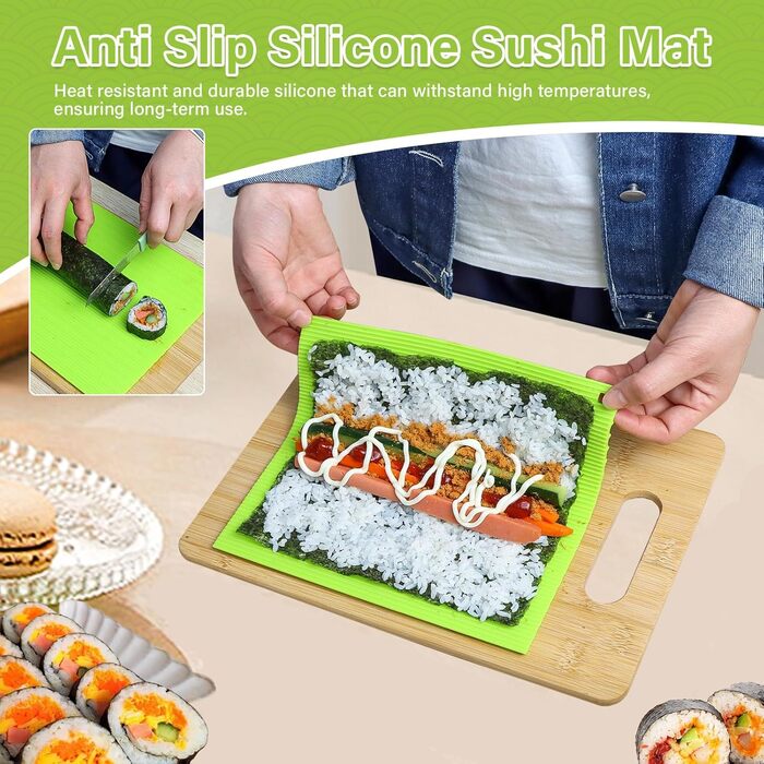 Силіконовий килимок для суші 20 х 22 см зелений DARENYI