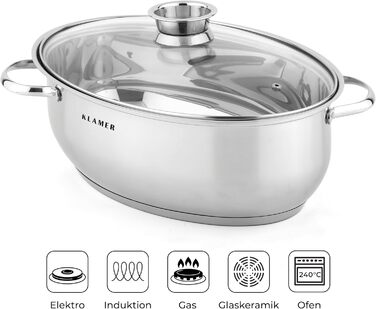 Жаровня овальная 8,5 л со стеклянной крышкой Klamer