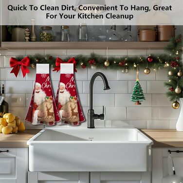 Набір з 2 різдвяних кухонних рушників 31,5 x 34,5 см з петлею для підвішування, Санта Клаус WADORN