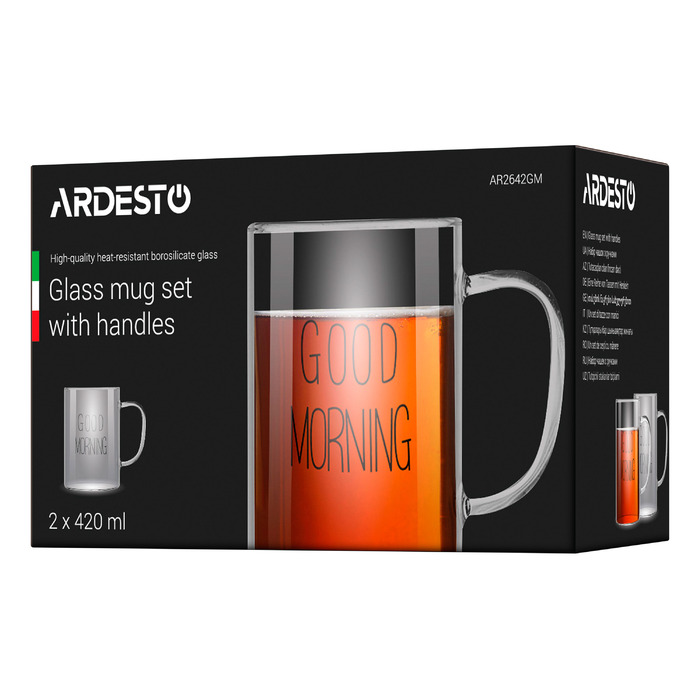 ARDESTO Набір чашок з ручками Good Morning , 420 мл, 2 од., боросилікатне скло