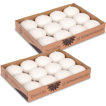 Плаваючі свічки DecoLite 30x45 мм Білий та колір слонової кістки Плаваючі Сертифіковані RAL Без сажі та крапель Прикраса для весіль, літніх вечірок, велнесу, оформлення столу Практичні (білий), 24