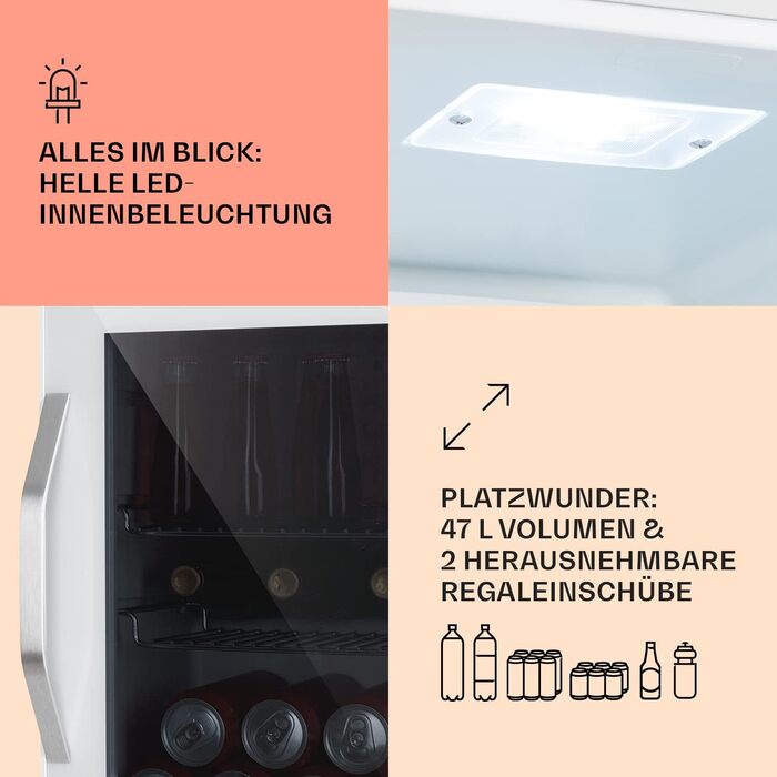 Міні-холодильник зі скляними дверцятами 47 л білий Klarstein