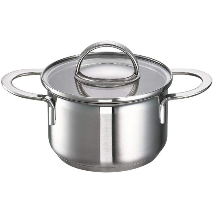 Міні-горщик для м'яса Little Lilly, маленький горщик, нержавіюча сталь 18/10, скло, Ø 14 см, 1,3 л, 64018-14 Сковороди для смаження та тушкування, срібло, 25 см