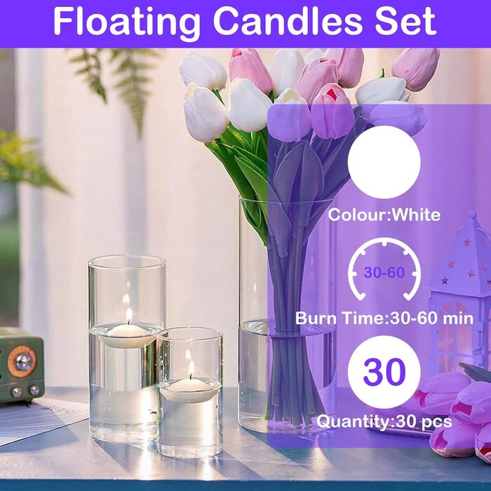 Плаваючі свічки 30 шт. білі YFPOPONE