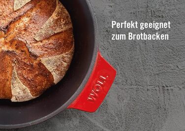 Чавунна каструля синього кольору з кришкою та силіконовими ручками 24 см Woll