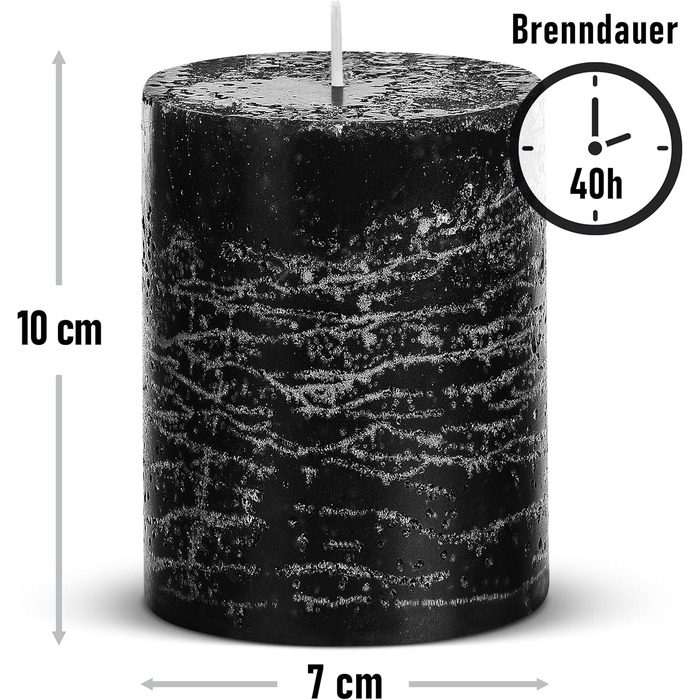 Набір із 4 свічок-стійок Brandsseller 7x10 см Однотонні та виготовлені з парафіну Сільські свічки з тривалим часом горіння Декоративні свічки для прикраси столу, Різдва та вечірок (7 x 10 см Набір із 4 шт. , чорні)