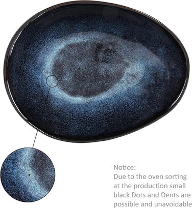 СПІВАЧКА Тарілка для пасти Токіо 4 шт., Тарілка для спагетті 4 персони, Набір посуду з кераміки Макарони, Тарілка з локшиною Можна мити в посудомийній машині, Миска для макаронів ручної роботи, Миска для макаронів синьо-чорна з коричневими вставками Набір