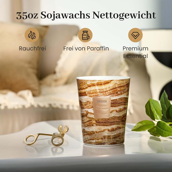 Велика ароматична свічка M&SENSE Чорні ароматичні свічки у склянці Ароматизована свічка з натурального соєвого воску Розслаблююча ароматерапія Подарунок для жінок та чоловіків, Різдво 75 годин горіння та 2 гніти (гаряча карамель еспресо, 990 г)