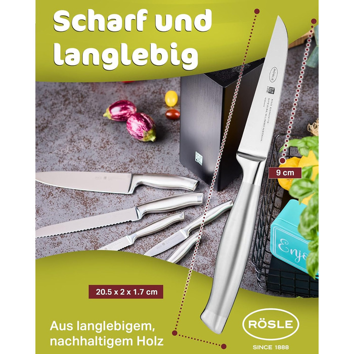 Високоякісний кухонний ніж 20 см для м&39яса, риби, птиці та овочів, нержавіюча сталь 18/10, ергономічна срібна ручка, гострий ніж для кухні (овочевий ніж)