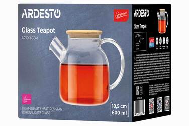 Заварник Ardesto Gemini 600мл, боросиликатное стекло, бамбук, прозрачный