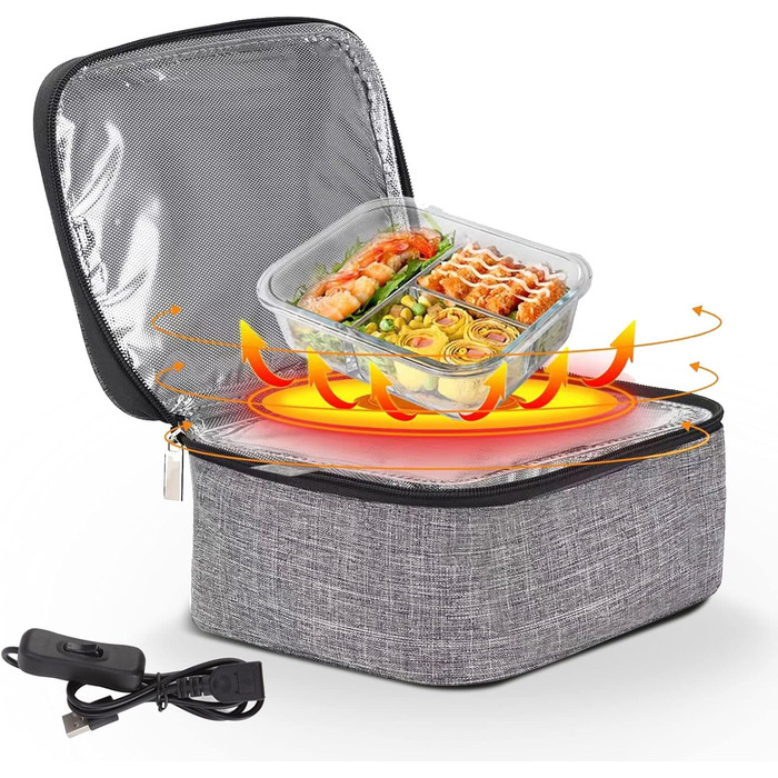 Портативна міні-піч Goshyda, портативна USB-сумка для підігріву їжі, обідів, для офісу, дому, автомобіля, далекобійника, 5V міні-персональний підігрітий ланч-бокс, матеріал з тканини Оксфорд, легке очищення
