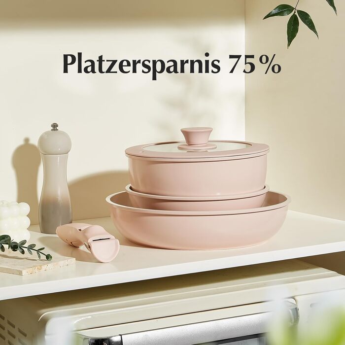 Набор посуды с крышкой и съемной ручкой, 5 предметов, розовый Redchef