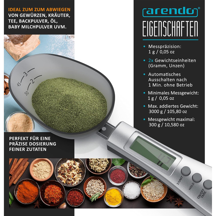 Электронная мерная ложка до 300 г Arendo