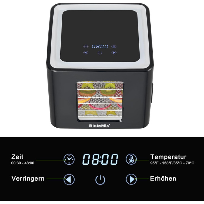 Дегідратор на 6 полиць, 450 Вт, чорний Biolomix