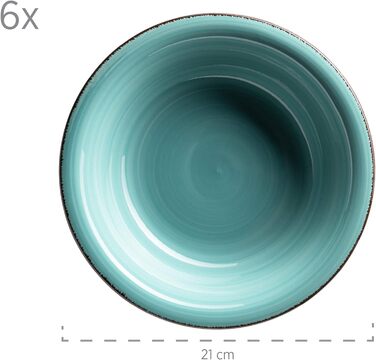Набір вінтажного посуду з 30 предметів на 6 осіб, керамічний комбінований сервіз з ручним розписом, керамограніт (бірюзовий)