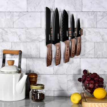 Дюймов Santoku Knife Кухонный нож Острый нож для мяса Профессионально выкованный из импортной высокоуглеродистой нержавеющей стали с красивым магнитным держателем для ножей - Метеориты (набор ножей из 5 предметов), 7