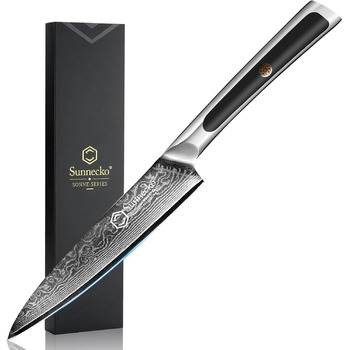 Дамаський ніж Sunnecko 20 см Кухонний ніж шеф-кухаря - гострий ніж з дамаської сталі, кухонний ніж з ергономічною ручкою