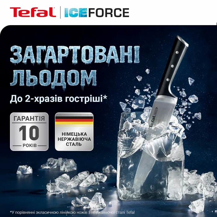 Набір ножів Tefal Ice Force, 2шт, нержавіюча сталь, пластик, чорний