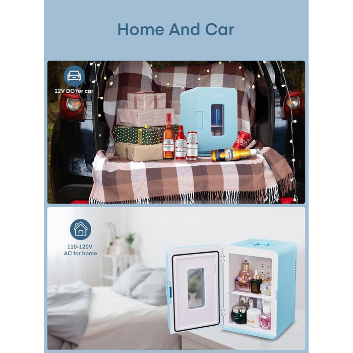 Мини-холодильник с функцией охлаждения 15 л синий FOHERE