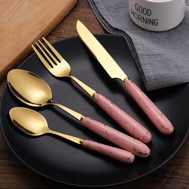 Набір столових приборів з 24 предметів, на 6 осіб, рожевий Justup