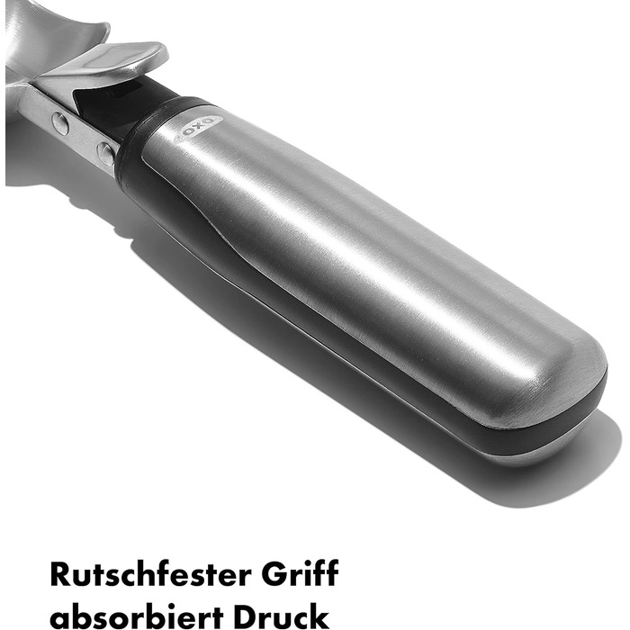 Ергономічна ложка для морозива OXO Good Grips з ежектором нержавіюча сталь 11,7 x 26,7 см, курок (вигнута, сталь)