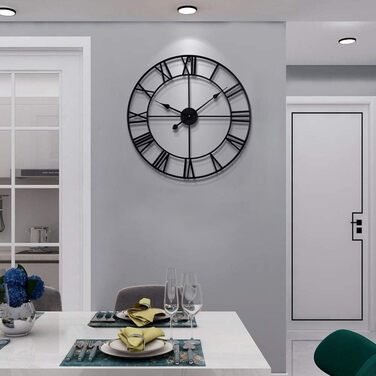 Великий вінтажний круглий металевий настінний годинник безшумний нецокаючий на батарейках 40 см 16 дюймів римські цифри годинники для вітальні, спальні, кухні настінний годинник прикраса (чорний, 47 см)