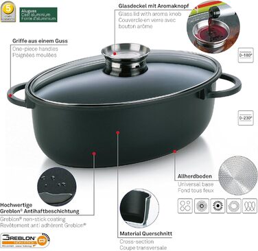 Жаровня 8 л овальна зі скляною кришкою KERROS Kela