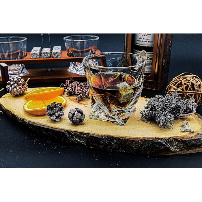Набор стаканов для виски и 8 камней для виски в деревянной раме подарочная коробка SEIZER