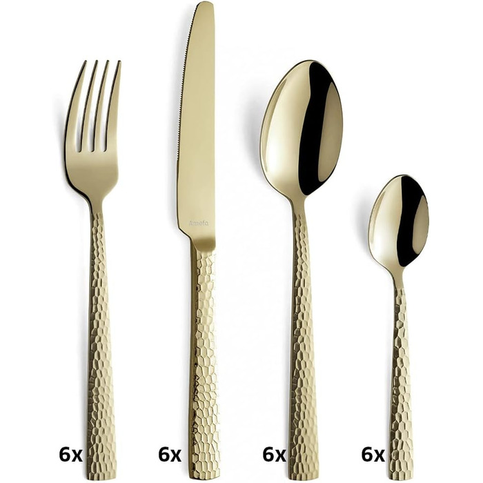 Набір столових приборів Amefa PVD Felicity, чорні столові прибори, столові прибори з 24 предметів чорні, для 6 осіб, нержавіюча сталь 18/0, сталь леза 13/0, ручка з молотком, з ножем, виделкою, ложкою та кавовою ложкою (набір столових приборів, 24 шт. и, 