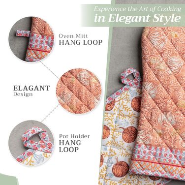Рукавички для духовки, прихватки для каструль Maison d&39 Hermine, 100 бавовна, термостійкі кухонні рукавички, рукавички для духовки (19 x 33 см) та прихватки для каструль (20 x 20 см) для приготування їжі, Морзін - Рукавички для духовки (19 x 33 см) та п