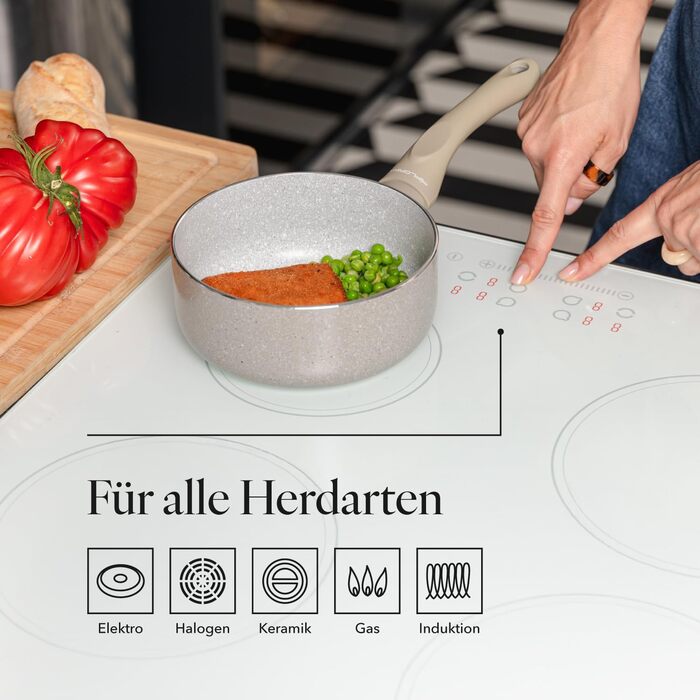 Алюмінієва каструля FLORINA 16 см 1,6 л Підходить для індукції Керамічне покриття, стійке до подряпин М&39яка ручка під дерево Термостійка Для всіх варильних поверхонь Легко миється (ISLA, 1,1 л - 16 см)