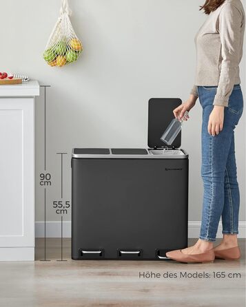 Кухонний контейнери для сміття, 3 x 18 л, чорний SONGMICS