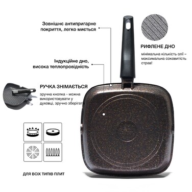 Квадратна сковорідка-гриль Fissman REBUSTO 24x4 см (4230)