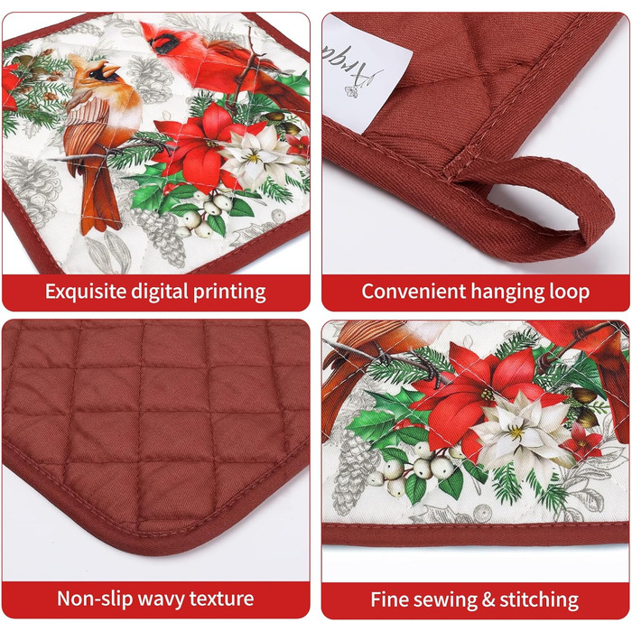 Набір з 2 кухонних рукавичок та тримача для каструлі Arquiel Gnome Autumn Orange Checked, 100 бавовняні кулінарні рукавички, термостійкі кухонні рукавички для приготування їжі, осінній декор, подарунки для жінок (різдвяна червона пташка, духовка тримач дл