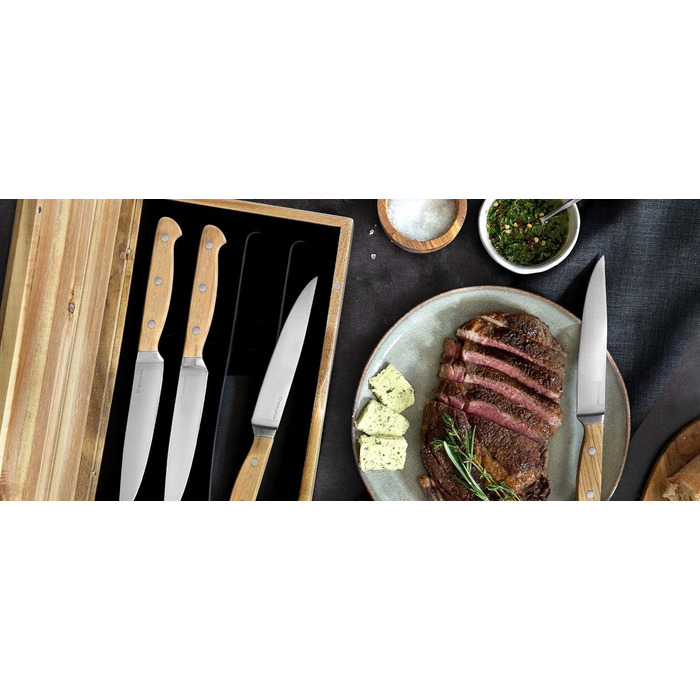 Набір ножів для стейків 4 шт. з ручками з тонкого оливкового дерева, 12,5 см Springlane Kitchen