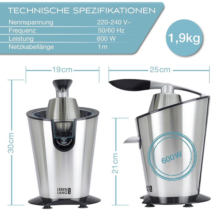 Соковижималка електрична 600 Вт для цитрусових LEBENLANG