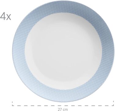 Набор посуды MSER 931566 Kitchen Time II на 4 персоны, 16 шт. Комбинированный сервиз с тонким рисунком, фарфор (синий)