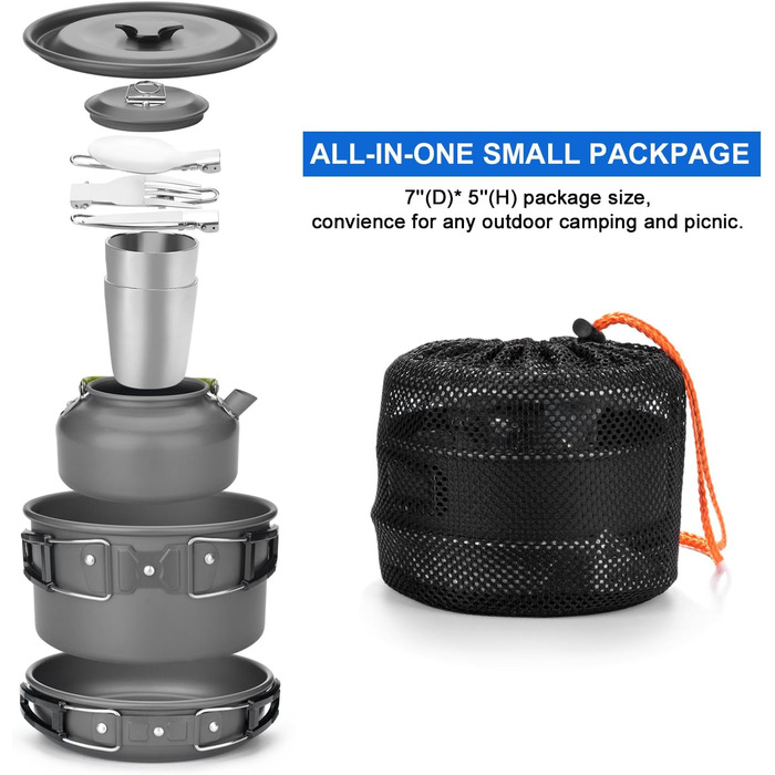 Набір посуду для кемпінгу на 1-2 особи Odoland