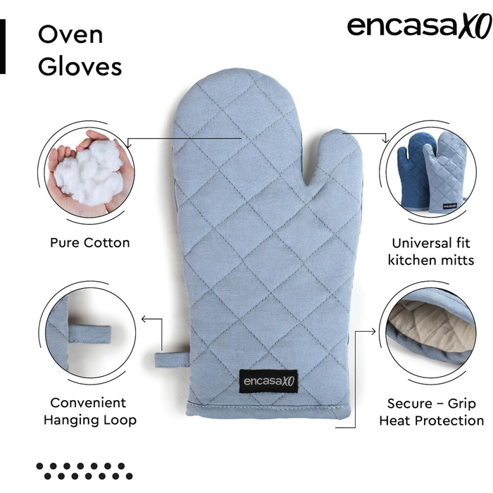 Рукавички для мікрохвильової печі Encasa Homes Extra Long (2 шт.) для кухні - Силіконові сріблясті термостійкі - Захищають руки від гарячого обладнання - (17x29 см, сірий та кобальтово-синій)
