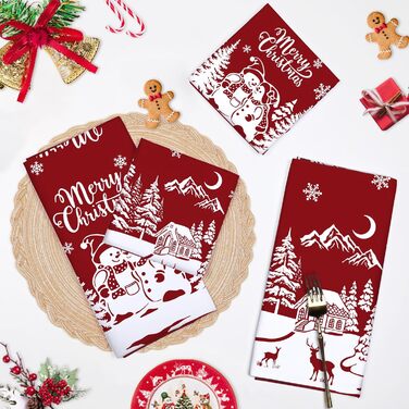 Набір із 4 кухонних рушників Arquiel, зимові різдвяні ялинки, декоративні різдвяні кухонні рушники, 100 бавовняні, абсорбуючі, подарунок на новосілля, 48 см x 70 см (Сніговик, 48 см x 70 см, набір із 2 шт.)