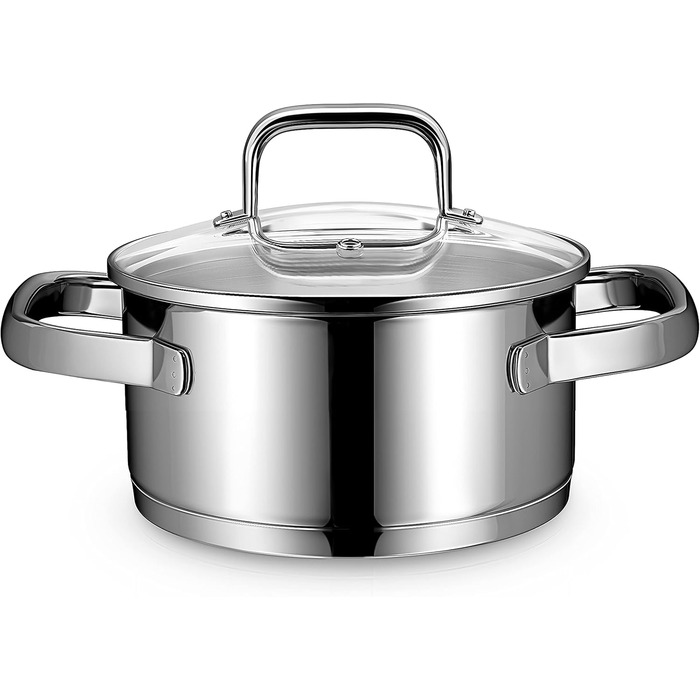 Каструля 1,5 л з нержавіючої сталі зі скляною кришкою 16 см Linnuo