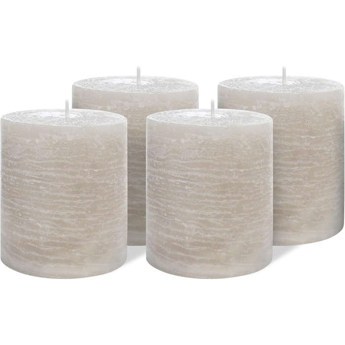 Набір із 4 свічок-стійок Brandsseller 7 x 10 см фарбовані та виготовлені з парафіну сільські свічки з тривалим часом горіння декоративні свічки для прикраси столу, Різдва та вечірок (9 x 10 см набір із 4 шт. , сіро-коричневого кольору)